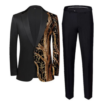 Μόδα ανδρική πολυτελής παγιέτα κοστούμι 2 τεμαχίων Μαύρο / Μπλε / Χρυσό Κλασικό Φόρεμα Νυφικού Χορού Ανδρικό τζάκετ παντελόνι