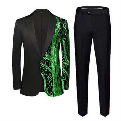 Fashion Férfi luxus flitteres öltöny 2 részes fekete / kék / arany klasszikus esküvői táncparti színpadi ruha férfi blézer dzseki nadrág