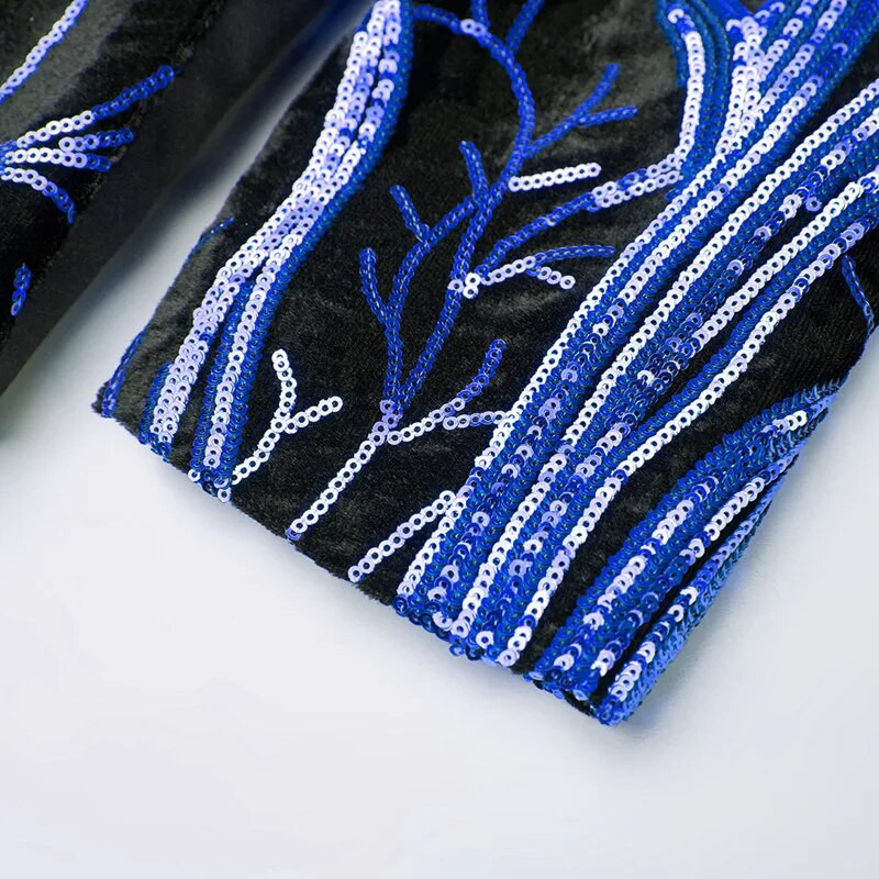 Fashion Férfi luxus flitteres öltöny 2 részes fekete / kék / arany klasszikus esküvői táncparti színpadi ruha férfi blézer dzseki nadrág