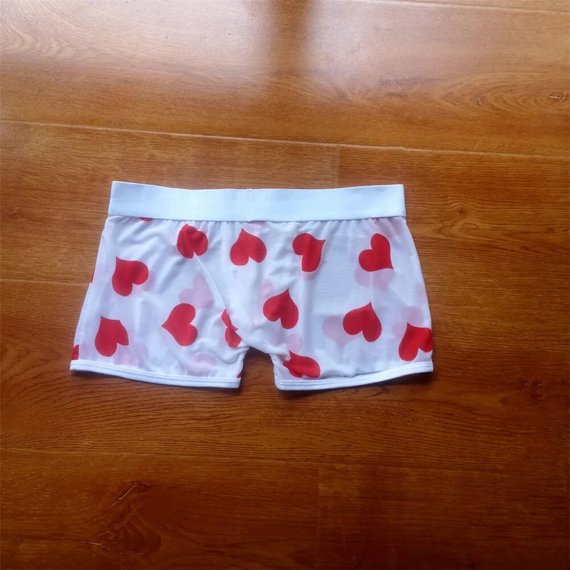 Seksualūs permatomi tinkliniai bokseriai permatomas vyrams Erotinės apatinės kelnaitės Mielos "širdelės" margintos vyriškos kelnaitės šortai