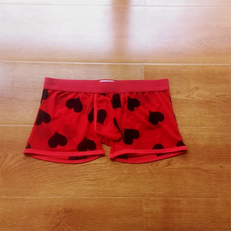 Seksualūs permatomi tinkliniai bokseriai permatomas vyrams Erotinės apatinės kelnaitės Mielos "širdelės" margintos vyriškos kelnaitės šortai