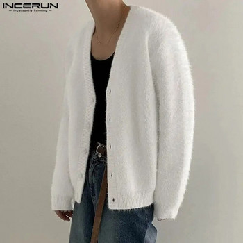 INCERUN μπλουζάκια 2023 Κορεάτικου στιλ Νέα ανδρικά μοντέρνα Fleece πουκάμισα Μαλακά άνετα Leisure Ανδρική ζακέτα μπλούζα S-5XL