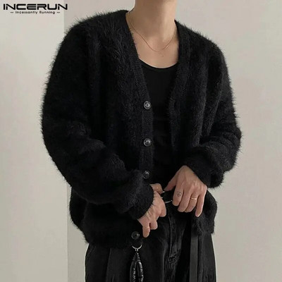 INCERUN Tops 2023 Korean Style New Mens Fashionable Fleece Shirts Soft Comfortable Leisure Streetwear Male Cardigan Blouse S-5XL