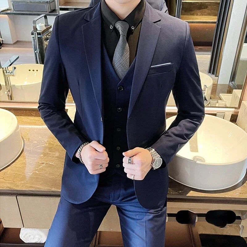 Jakcet Hlače s prslukom / Boutique Moda Jednobojna muška formalna poslovna uredska odijela Muško ležerno usko odijelo Vjenčanica za mladoženje