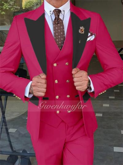 „Gwenhwyfar“, 2023 m. karštas išpardavimas, vienpusis jaunikis persikų / levandų jaunikis smokingas, juodas viršus atvartas, vyriški kostiumai vestuvėms geriausio vyro švarkas