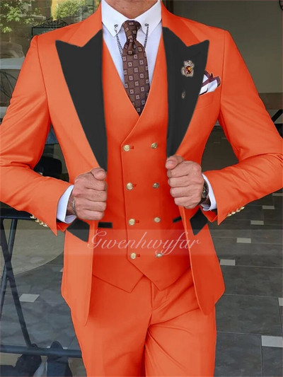 „Gwenhwyfar“, 2023 m. karštas išpardavimas, vienpusis jaunikis persikų / levandų jaunikis smokingas, juodas viršus atvartas, vyriški kostiumai vestuvėms geriausio vyro švarkas