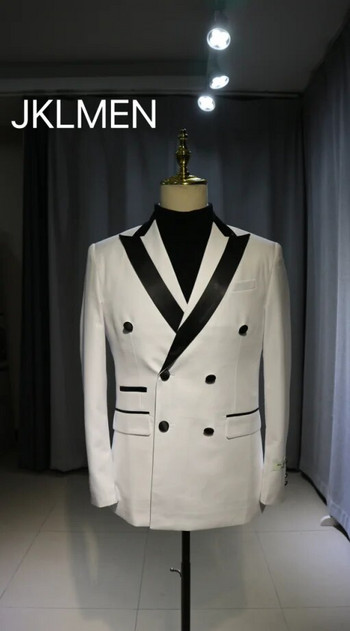 2023 Нови бели двуредни мъжки костюми с горна ревера Смокинг с тесен мъжки костюм Pour Homme Комплекти за младоженеца от две части