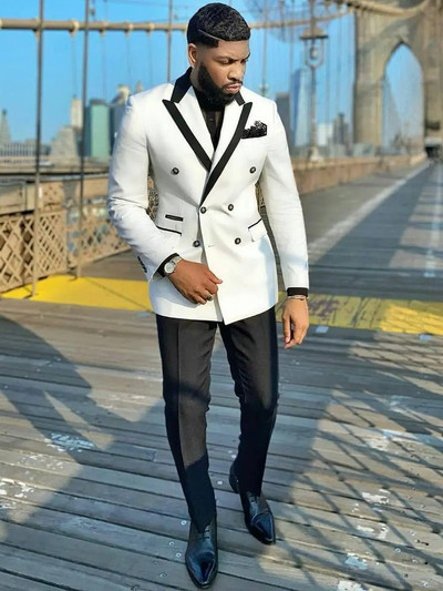 2023, costum pentru bărbați, alb, la două piese, smoking cu rever, slim fit, costum masculin, pentru mire, două piese, seturi de bal