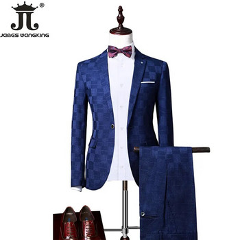 ( Μπουφάν+Γιλέκο+Παντελόνι ) Μπουτίκ Μόδα Καρό Ανδρικό επαγγελματικό κοστούμι γραφείου τριών τεμαχίων Νυφικό Slim κοστούμια γαμπρού