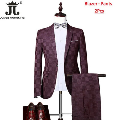 ( Jakna+prsluk+hlače ) Butik modno karirano muško ležerno poslovno uredsko odijelo Trodijelni komplet Mladoženjina vjenčanica Uska odijela