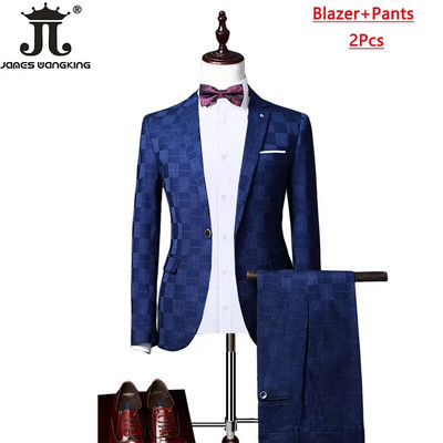 ( Jakna+prsluk+hlače ) Butik modno karirano muško ležerno poslovno uredsko odijelo Trodijelni komplet Mladoženjina vjenčanica Uska odijela