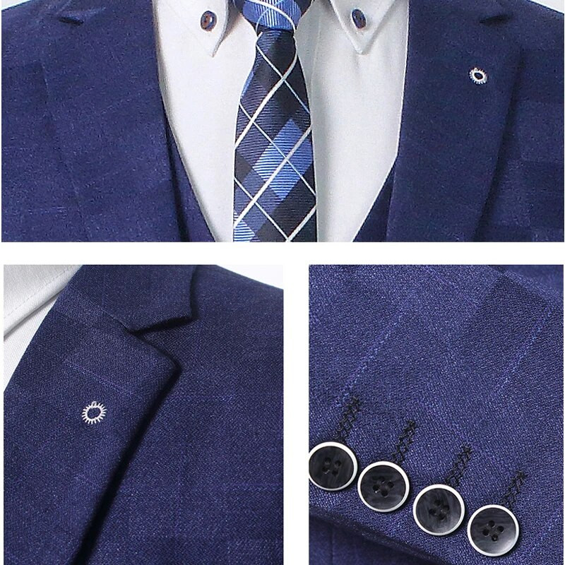 ( Jakna+prsluk+hlače ) Butik modno karirano muško ležerno poslovno uredsko odijelo Trodijelni komplet Mladoženjina vjenčanica Uska odijela
