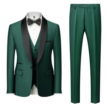 Qj Cinga Brand Men Pure Color Business Social Banquet Suit 3Pieces Fashion Men\'s Wedding Party Groom Tuxedo Dress Голям размер 6XL