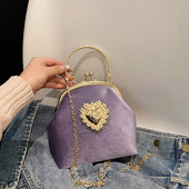 Ženska luksuzna zlatna baršunasta večernja torbica s kopčom Dizajn bisernog srca Izvrsna torba s lancem preko ramena Retro torbica s metalnom ručkom