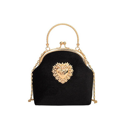 Ženska luksuzna zlatna baršunasta večernja torbica s kopčom Dizajn bisernog srca Izvrsna torba s lancem preko ramena Retro torbica s metalnom ručkom