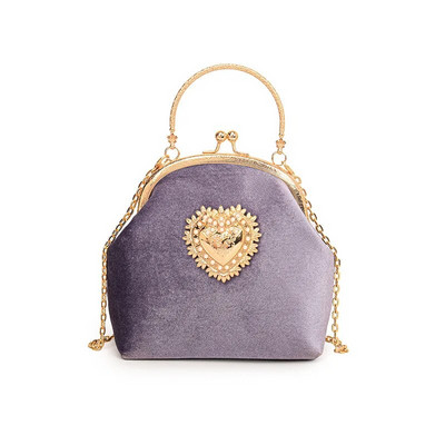 Ženska luksuzna zlatna baršunasta večernja torbica s kopčom Dizajn bisernog srca Izvrsna torba s lancem preko ramena Retro torbica s metalnom ručkom