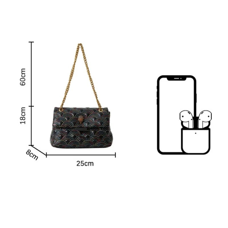 Modna mala četvrtasta torba s duginim lancem Ženska torba preko ramena Vintage torba s orlovskom glavom Raznovrsni dizajn konca za vezenje