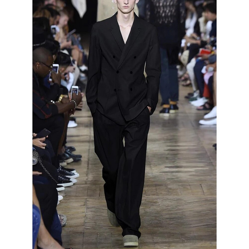 Baltos spalvos vyriški kostiumai, vasariniai madingi atvartai ir dvigubi vyriški drabužiai išmanūs kasdieniai 2 dalių komplektas, kelnės 2023 m.