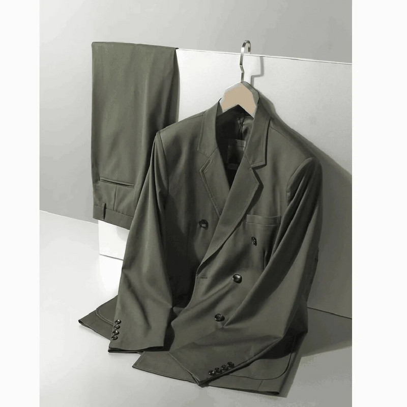 Baltos spalvos vyriški kostiumai, vasariniai madingi atvartai ir dvigubi vyriški drabužiai išmanūs kasdieniai 2 dalių komplektas, kelnės 2023 m.