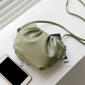 Дамска чанта през рамо Малка кожена чанта през рамо Дамска едноцветна дамска чанта с гофриран дизайн Мини чанта с цип Cloud Bag
