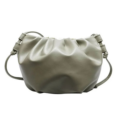 Ženska torba na rame Mala kožna torba preko ramena Ženska jednobojna uvijena ženska torba Mini torba s patentnim zatvaračem Cloud Bag