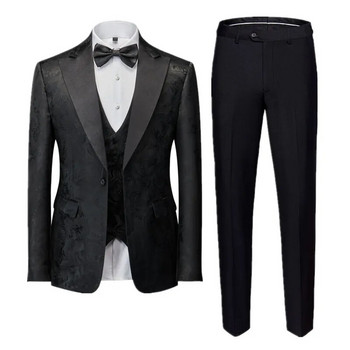 Ανδρικό επαγγελματικό συμπόσιο ζακάρ κοστούμι 3 τεμαχίων Gentlemen\'s Court Ρούχα Ανδρικά φόρεμα γαμπρού γάμου Ανδρικά σακάκια + παντελόνι + γιλέκο