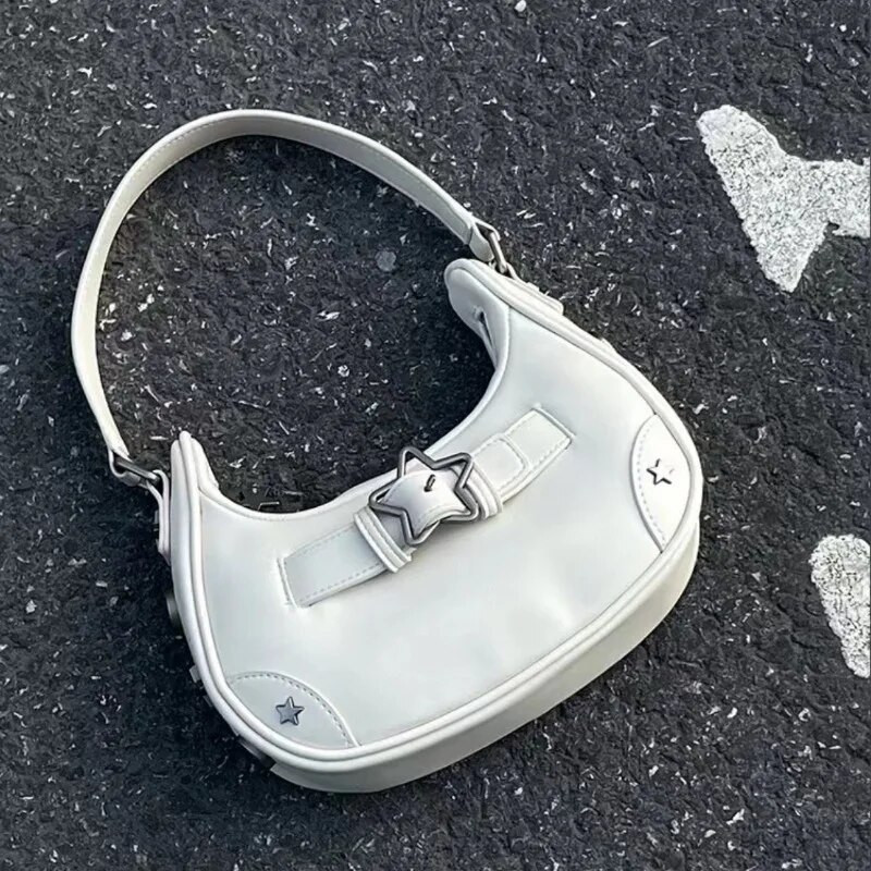 Vintage koreai alkalmi aranyos White Star váll hónalj táska Női heveder Táskák Bőr cipzáras pénztárcák Női kézitáskák