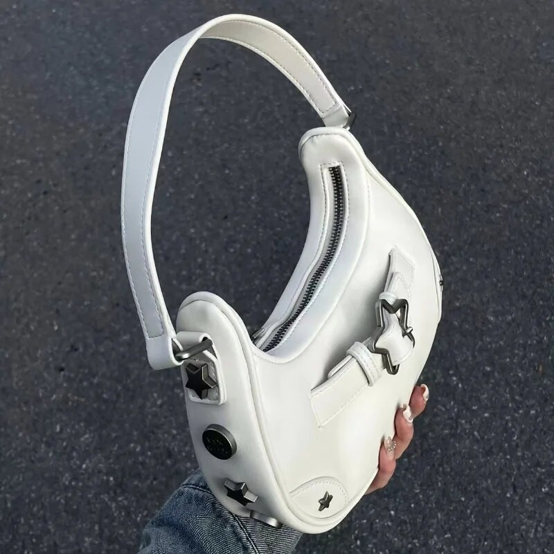 Vintage koreai alkalmi aranyos White Star váll hónalj táska Női heveder Táskák Bőr cipzáras pénztárcák Női kézitáskák