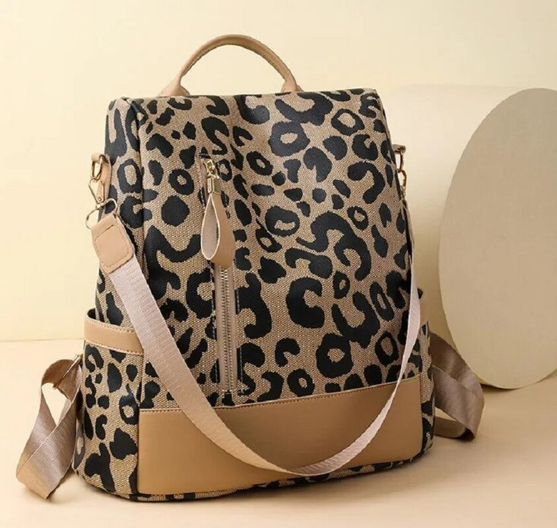 Ženski modni leopard dizajn, putna ruksak velikog kapaciteta protiv krađe, visokokvalitetne kožne torbe na rame, školska torba