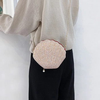 Модни дамски чанти през рамо Shell Bag Верига Сладки пайети Малка чанта Телефон Каса за пари с цип Дамски чанти Crossbody