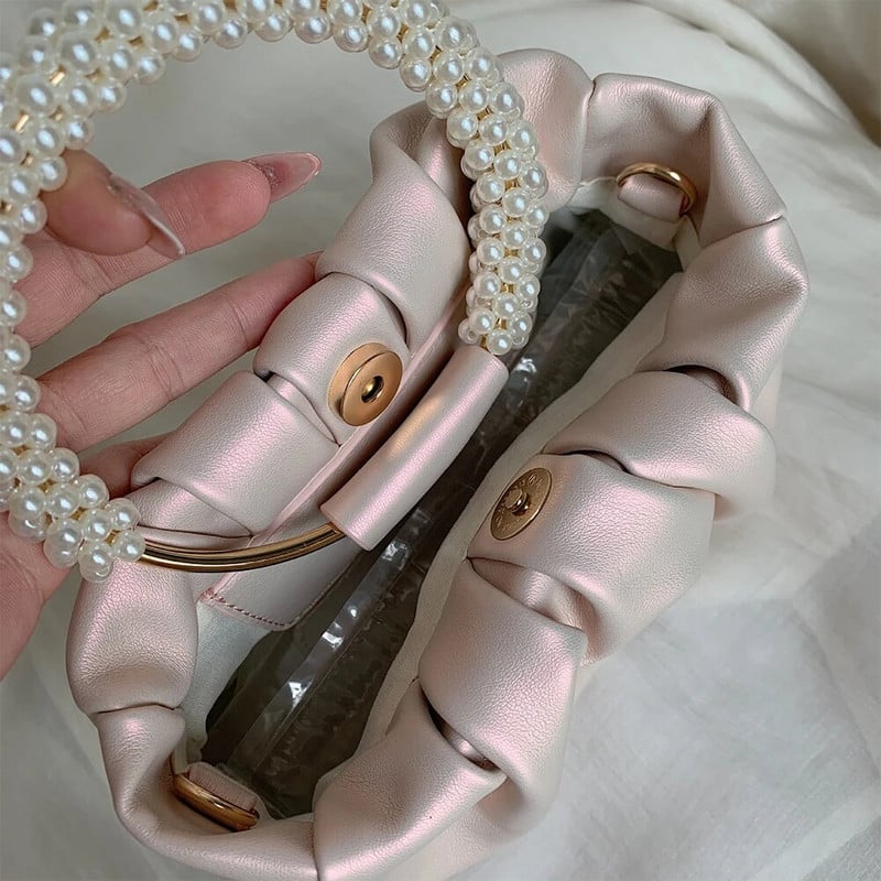 Ženske torbe na rame Elegantne ručne torbice s bisernom ručkom Mini torbica za mobilni telefon PU kožna ženska torba za večernje zabave Torbica