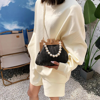 Ръчни чанти със сламена дървена брава Дамска перлена чанта през рамо Модни портмонета и чанти Луксозна дизайнерска чанта през рамо Голяма чанта клъч