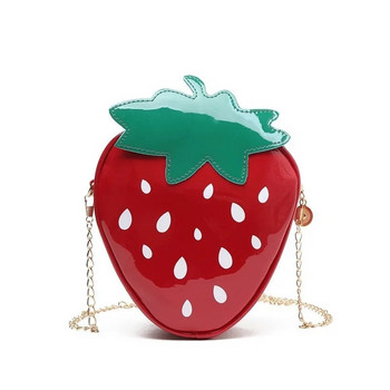 Дамска чанта през рамо Дизайнерска чанта с форма на ягода Нова модна чанта през рамо с верижка от изкуствена кожа Момичета Сладки портмонета и дамска чанта с плодове