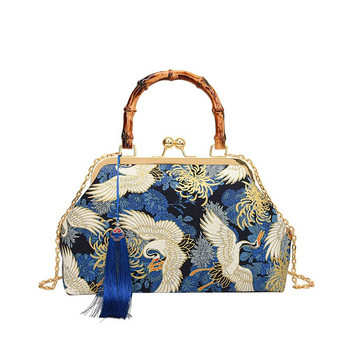 Дизайнерска дамска чанта с бамбукова дръжка Ретро бродерия Дамска вечерна чанта Висококачествена найлонова чанта през рамо Луксозни дамски чанти за рамо Чанта