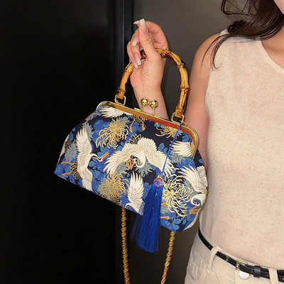 Designer bambusz fogantyús kézitáska Retro hímzés Női estélyi táska Csúcskategóriás nylon Crossbody táska Luxus női válltáskák táska