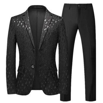 Мъжки класически жакардов комплект от 2 части (блейзър+панталон) Бизнес модна марка Официална рокля Банкетен комплект сватбен костюм Размер 6XL-M