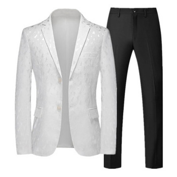 Мъжки класически жакардов комплект от 2 части (блейзър+панталон) Бизнес модна марка Официална рокля Банкетен комплект сватбен костюм Размер 6XL-M