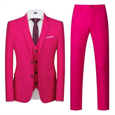 Odijelo u čistim bojama, 3-dijelna muška haljina za vjenčanje, jakna, prsluk, hlače, modni uski sako, prsluk, hlače, crveno plavo zeleno