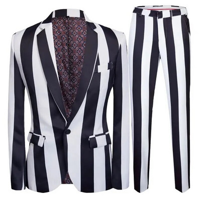 Есенен костюм Летен костюм Mariage Homme Black White Grey Stripe Suit Set Smoking Uomo Trajes De Hombre Smoking Masculino