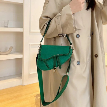 Дамска ретро едноцветна седлова чанта Женска сладка готина тъкана чанта през рамо Модерна дамска чанта за рамо