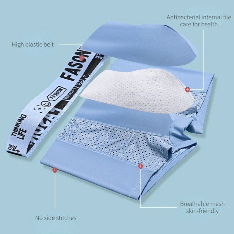 Vyriški ledo šilko tinklelio apatiniai Antibakterinis kvėpuojantis bokseris Didelės kelnaitės šortai Vyriškos kelnaitės bokseriai Vyriški