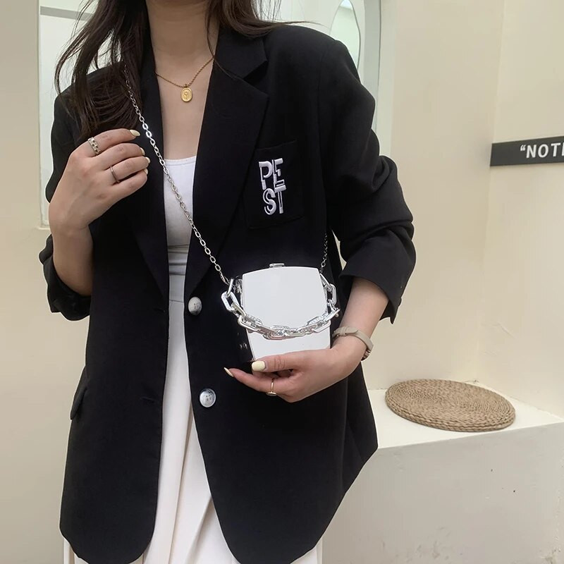 2022 m. „Trend Designer“ sankabos krepšys, auksinis sidabras, PVC dėžutės dizaino vakarėlis, grandinėlė per petį, skersiniai krepšiai Mini piniginės ir rankinės