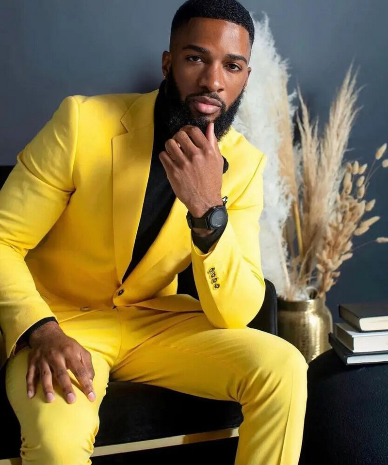 Meeste kollased ülikonnad, ühe rinnaga, ühe rinnaga, pidulikud peorõivad, 2 osa Trajes De Boda Para Hombre Completos