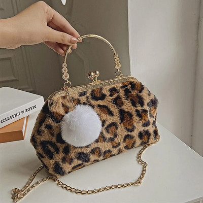 Leopard Grain plīša rokassoma Ziemas Maomao Sieviešu plecu somas Modes Mini Crossbody Soma Maks Dāmas Luksusa Vakara Somas Soma