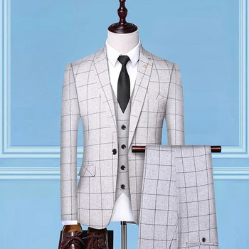 2023High-end boutique (κοστούμι + γιλέκο + παντελόνι) νέα τάση βρετανικής γαμήλιας μόδας φόρεμα με λεπτή εφαρμογή casual επίσημο κοστούμι τριών τεμαχίων