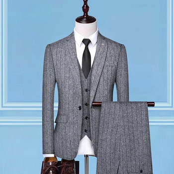 2023High-end boutique (κοστούμι + γιλέκο + παντελόνι) νέα τάση βρετανικής γαμήλιας μόδας φόρεμα με λεπτή εφαρμογή casual επίσημο κοστούμι τριών τεμαχίων