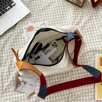 Нова платнена чанта през рамо Голяма вместимост Дамска чанта Messenger Дамски чанти през рамо Цветни презрамки Ретро чанта за студенти