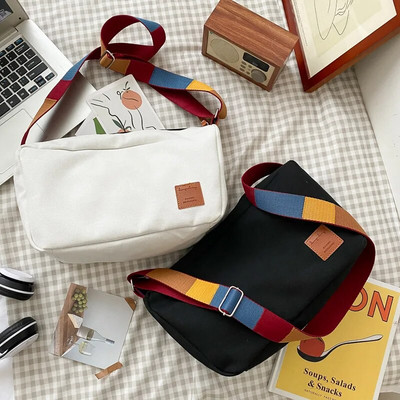 Uus lõuendist õlakott, suure mahutavusega naiste käekott Naistele Crossbody kotid värvilised rihmad Retro käekott üliõpilasele