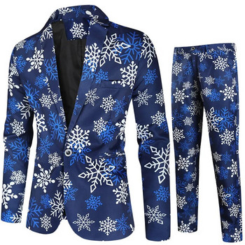 2024 Νέο εμπριμέ ανδρικό χριστουγεννιάτικο κοστούμι (τζάκετ + παντελόνι) Κομψό ανδρικό σετ/παλτό με παντελόνι μαύρο πράσινο μπλε 4xl