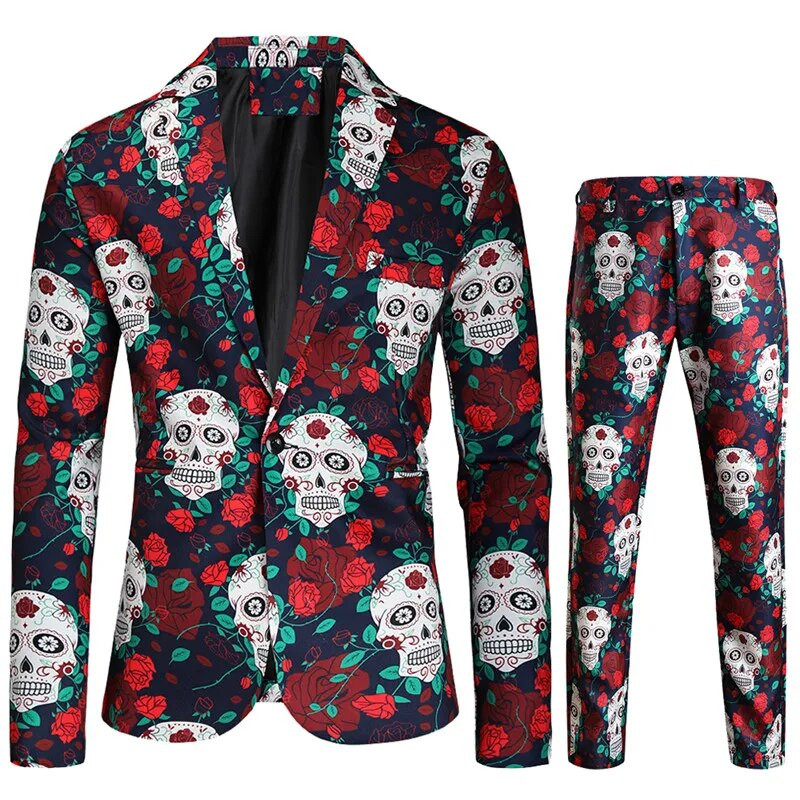 2024 m. naujas spausdintas dviejų dalių vyriškas kalėdinis kostiumas (striukė + kelnės) Stilingas vyriškas švarko komplektas/ paltas su kelnėmis Juoda žalia mėlyna 4xl